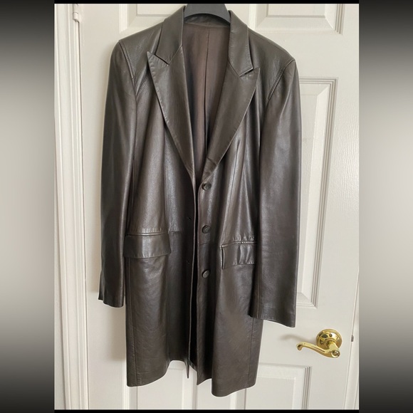 Vintage Gucci Chocolate Brown Leather Blazer Coat sz 42 - Picture 14 of 16